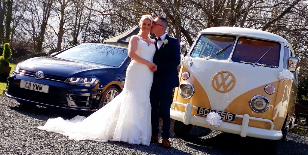 Horton Grange Wedding with a Vintage campervan and a modern Golf R